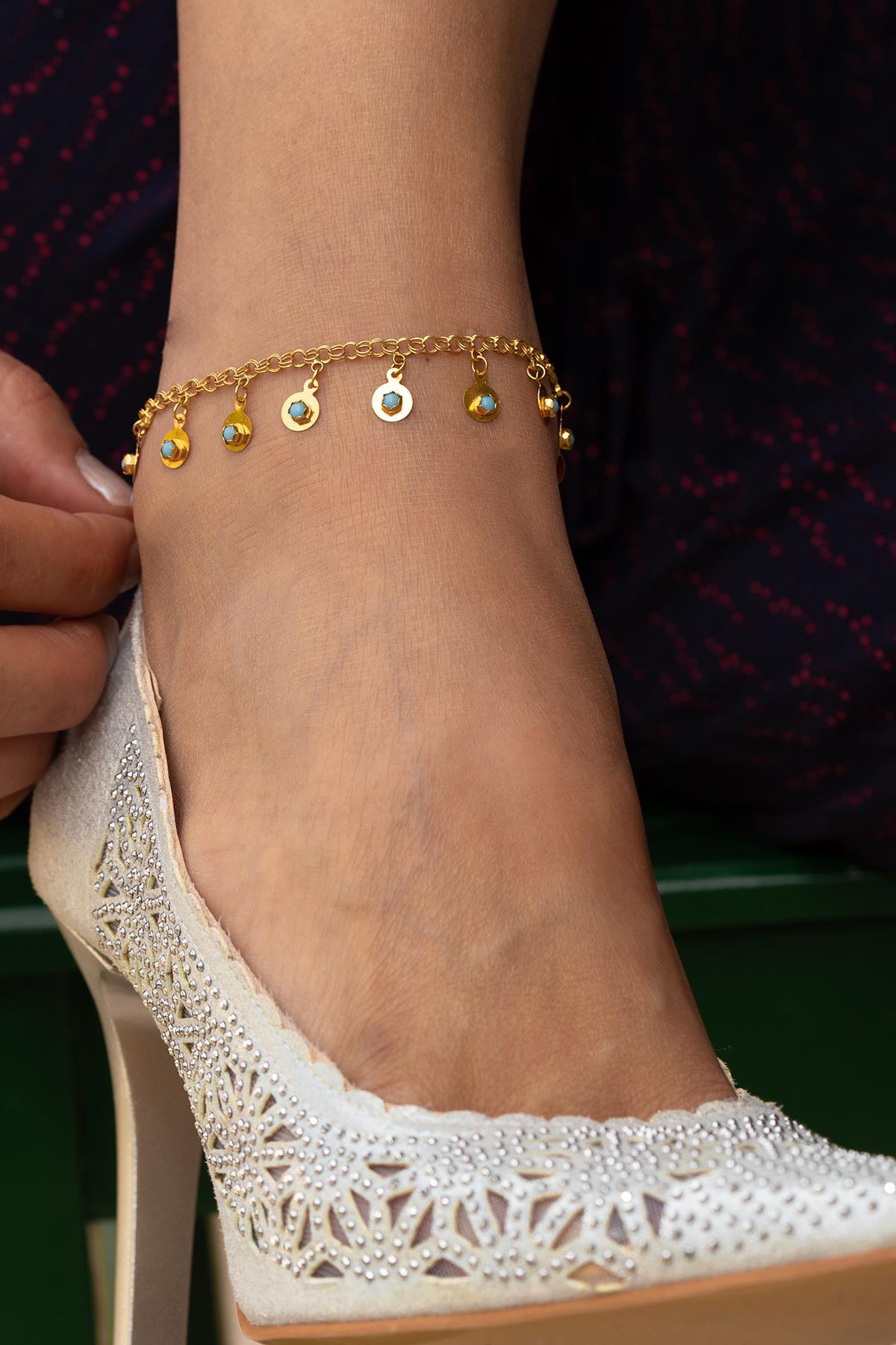 14 Ayar Altın Firuzeli Pullu Halhal