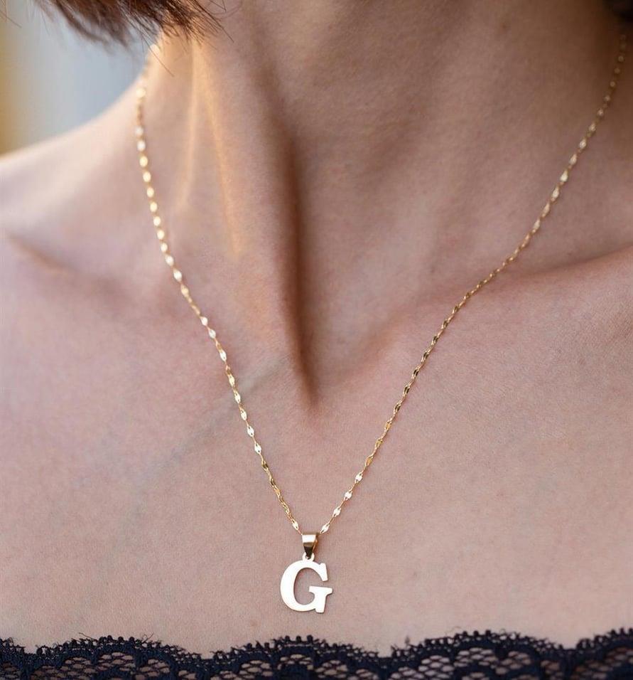 14 Ayar Altın G Harf Plaka Kolye