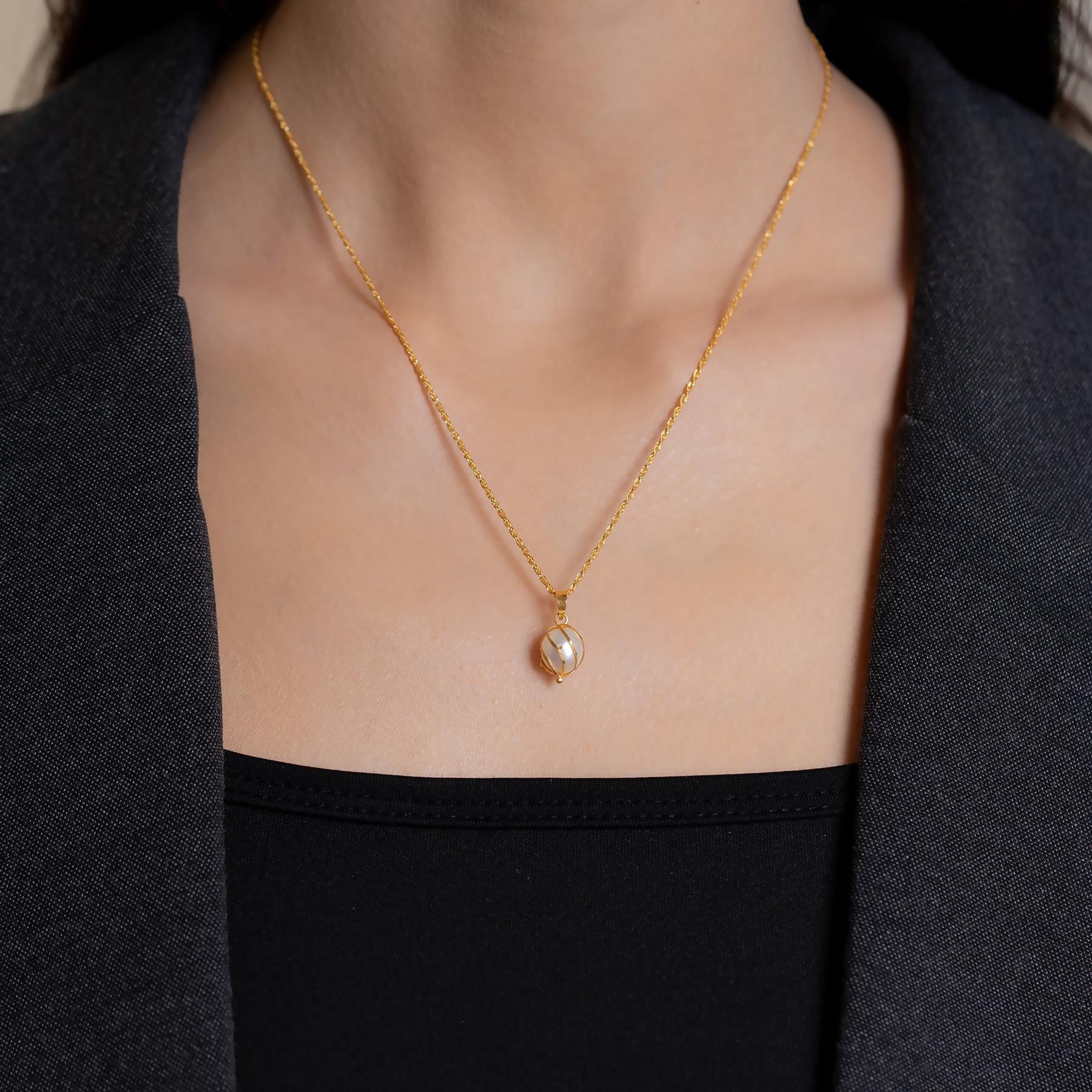 14 Ayar Altın İnci Kafesli Kolye