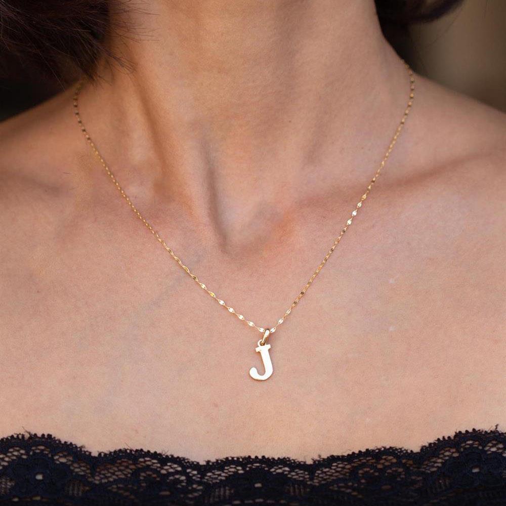 14 Ayar Altın J Harf Plaka Kolye