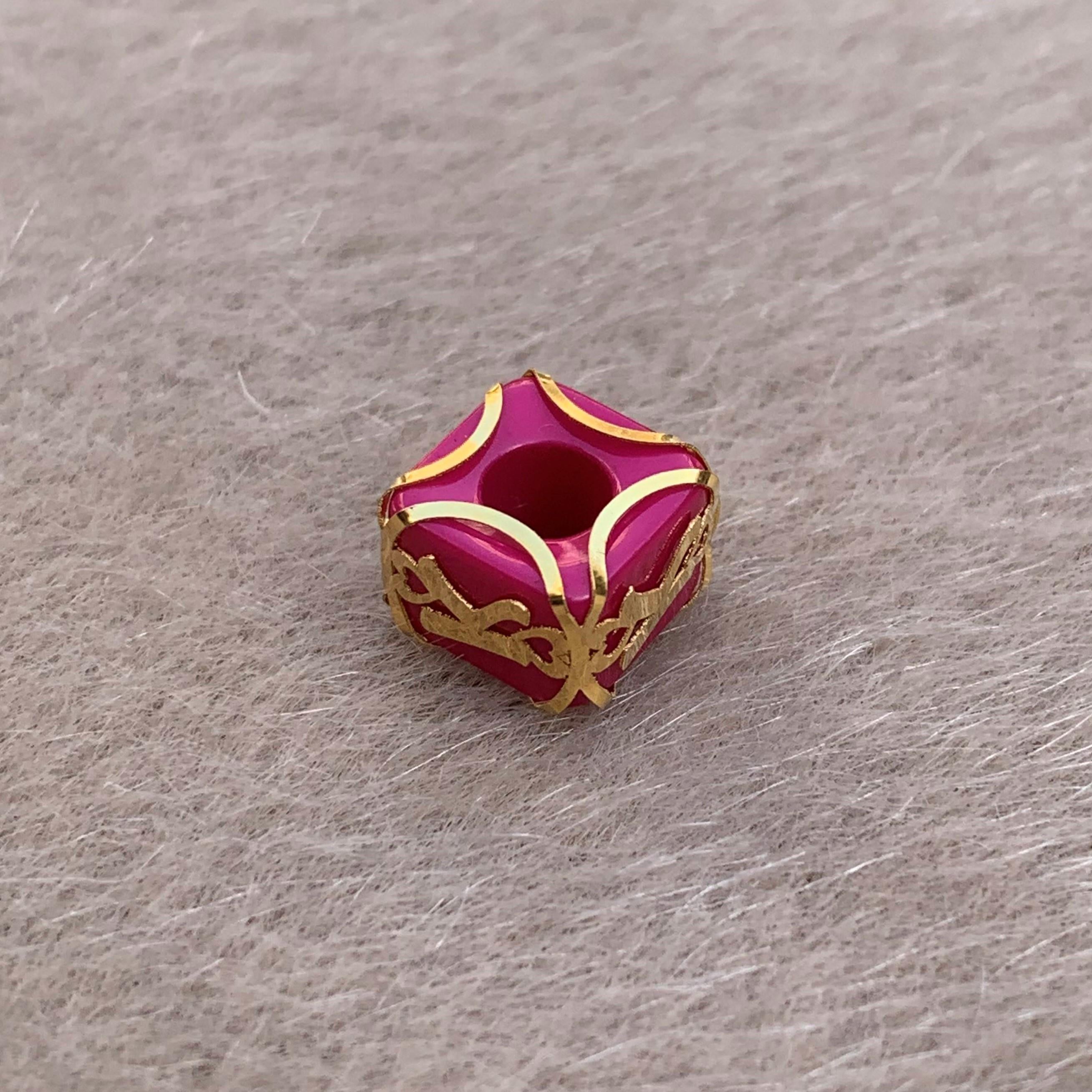 14 Ayar Altın Kafesli Pembe Boncuk K Harf Kolye Ucu