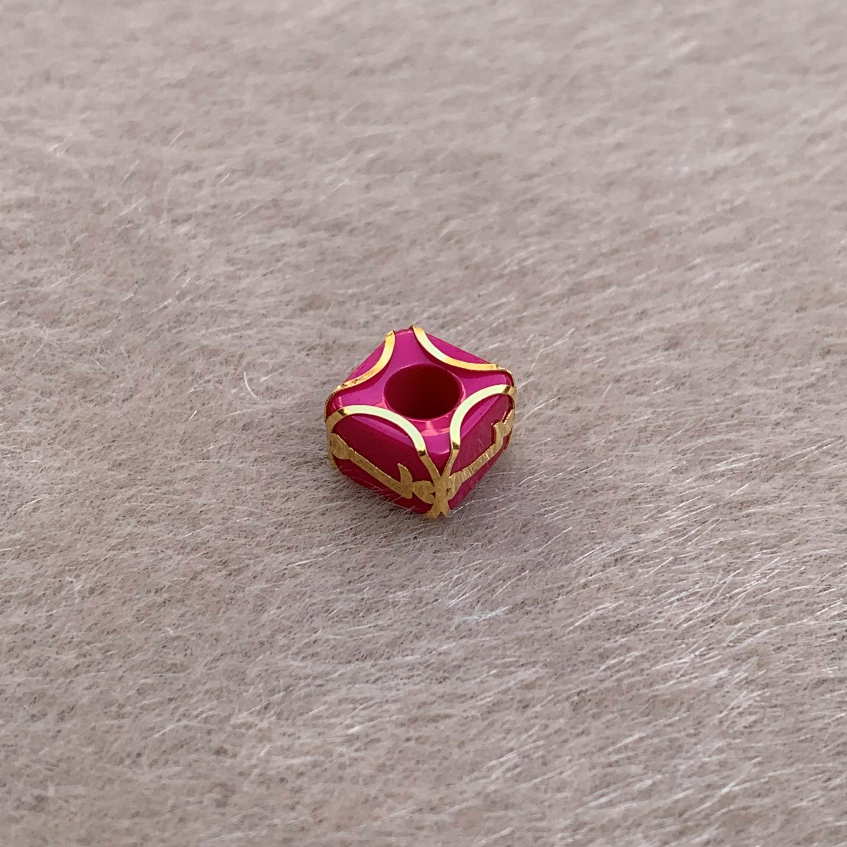14 Ayar Altın Kafesli Pembe Boncuk L Harf Kolye Ucu