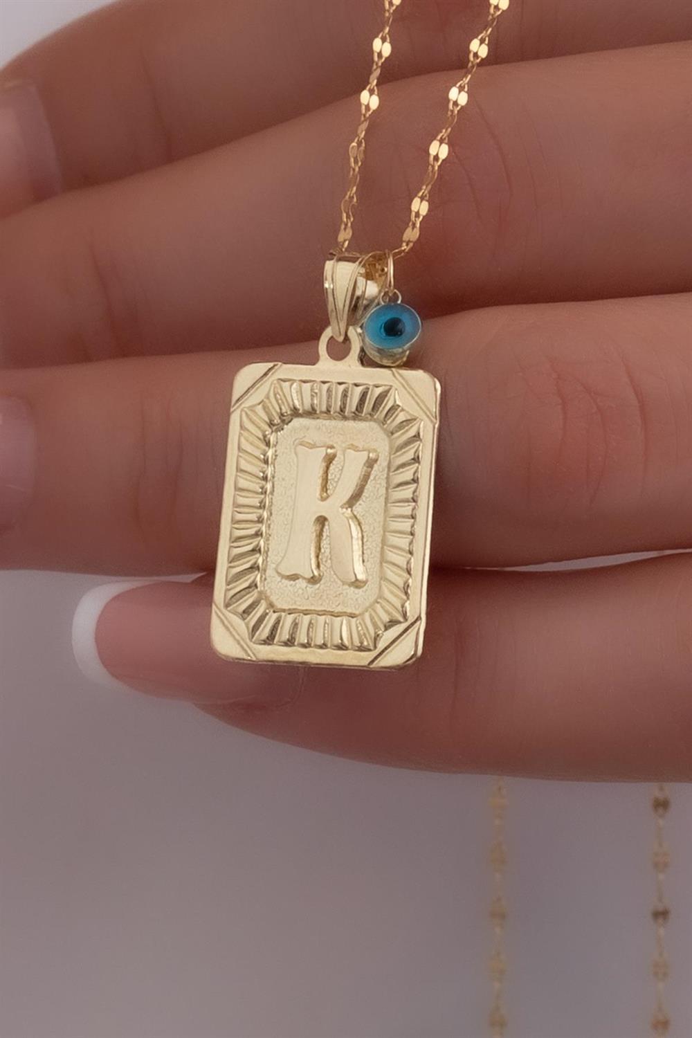 14 Ayar Altın K Harf Vintage Kolye