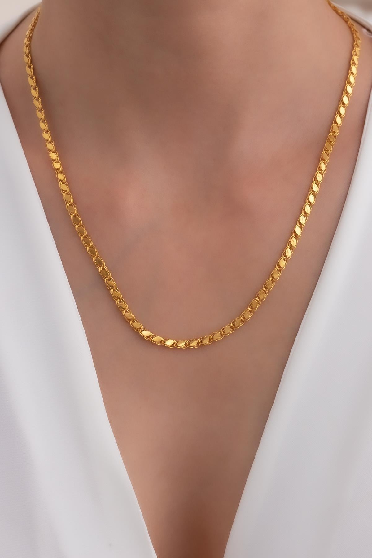 14 Ayar Altın Orta Kalın Halep Pullu Zincir Kolye 3mm