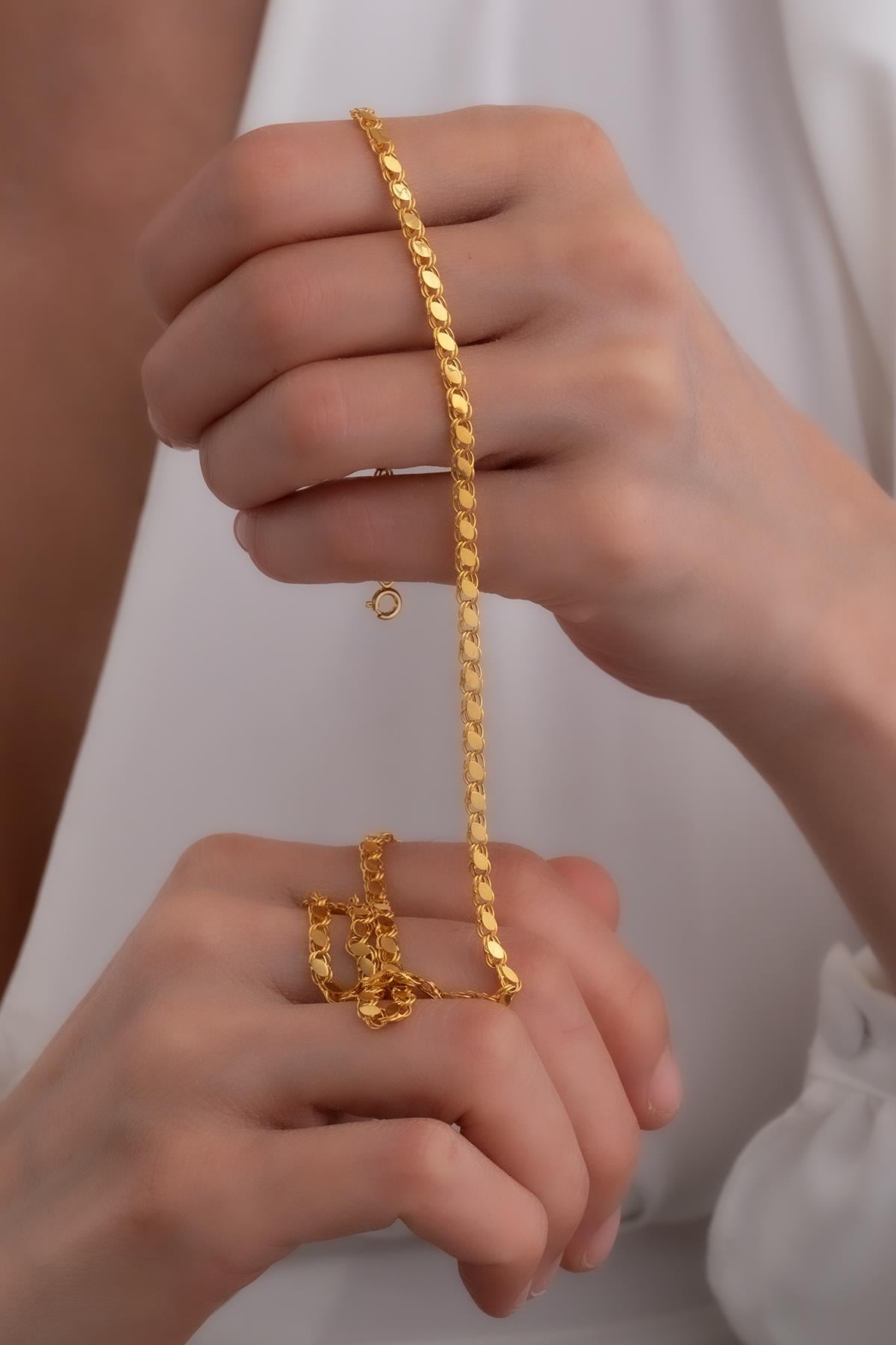 14 Ayar Altın Orta Kalın Halep Pullu Zincir Kolye 3mm