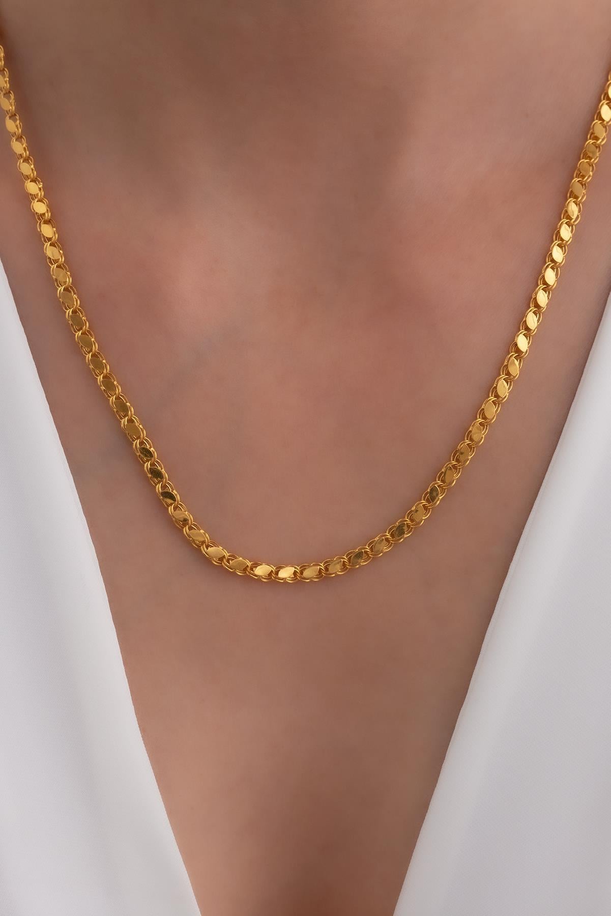 14 Ayar Altın Orta Kalın Halep Pullu Zincir Kolye 3mm