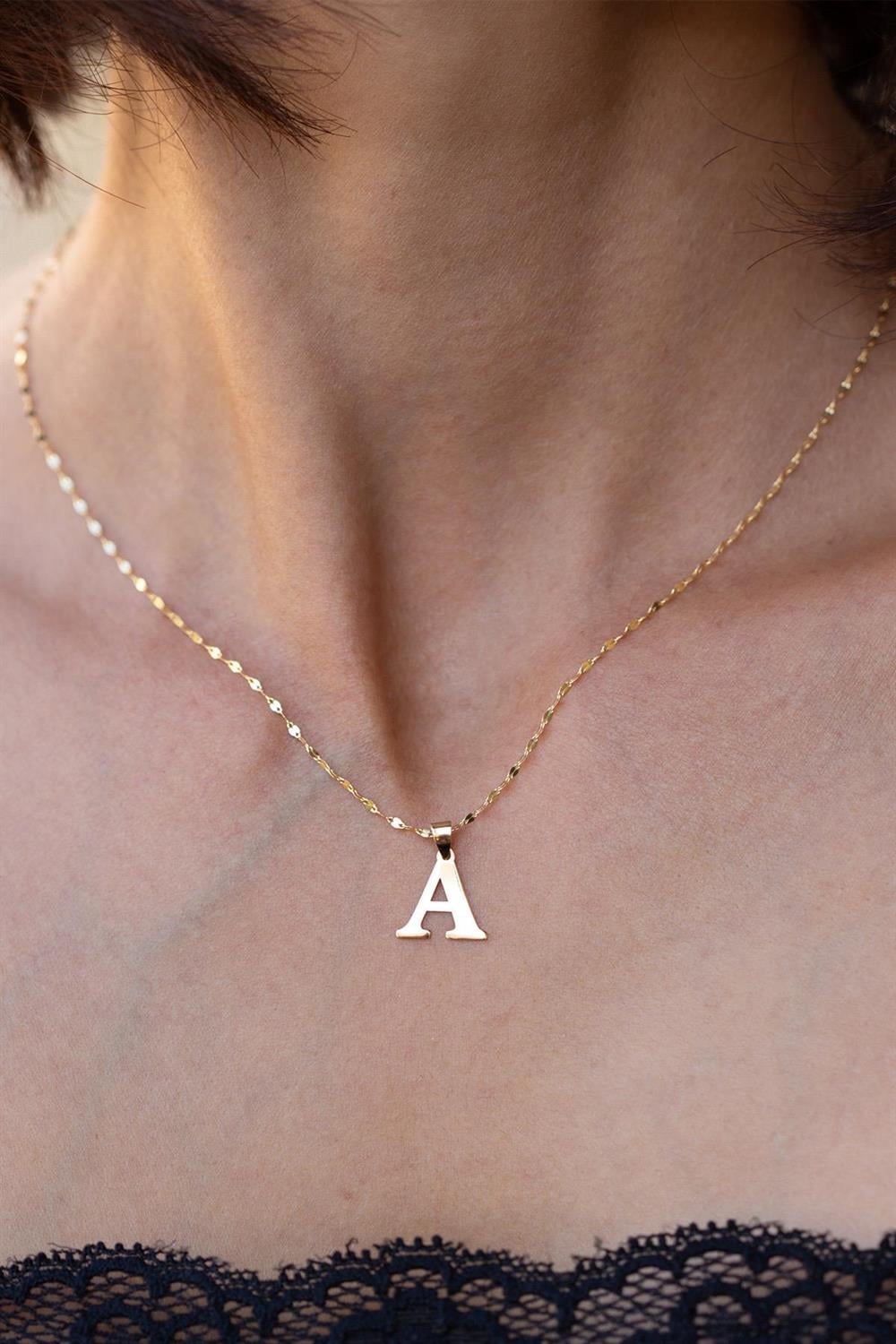 14 Ayar Altın A Harf Plaka Kolye