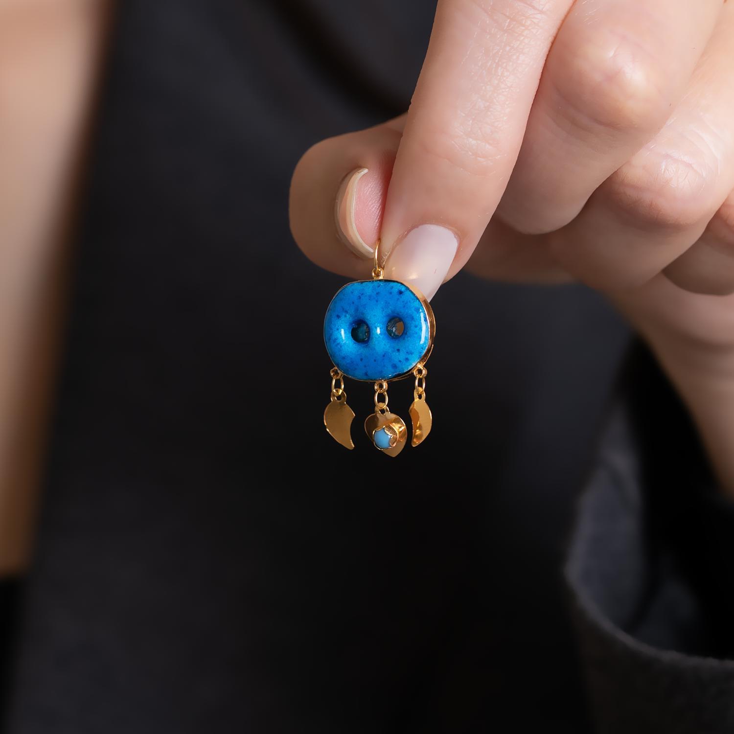 14 Ayar Altın Pullu İki Gözlü Süryani Nazarlığı Kolye Ucu