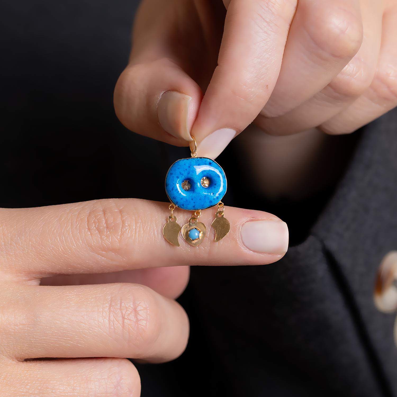 14 Ayar Altın Pullu İki Gözlü Süryani Nazarlığı Kolye Ucu