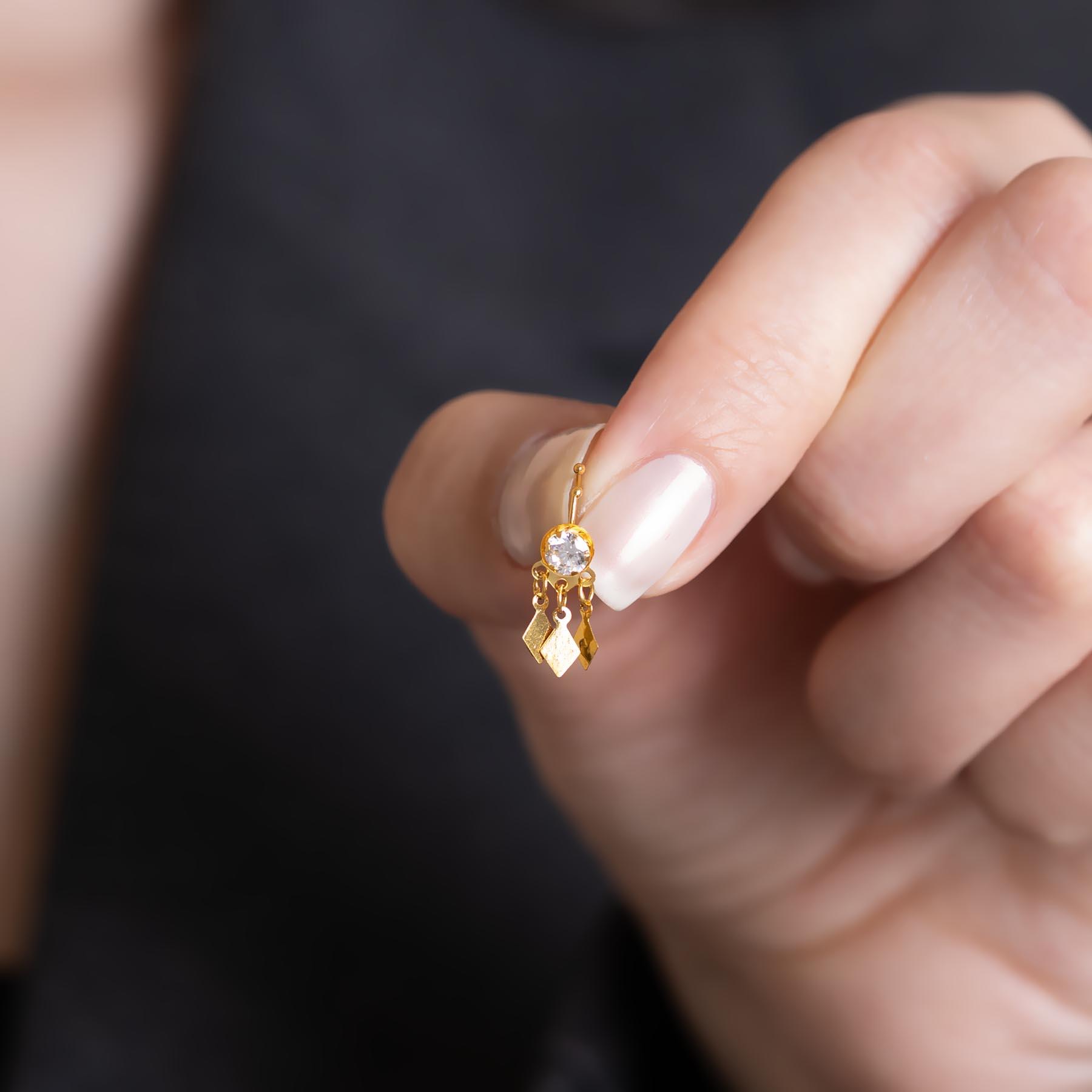 14 Ayar Altın Sallantılı Taşlı Halka Sıkıştırma Hızma
