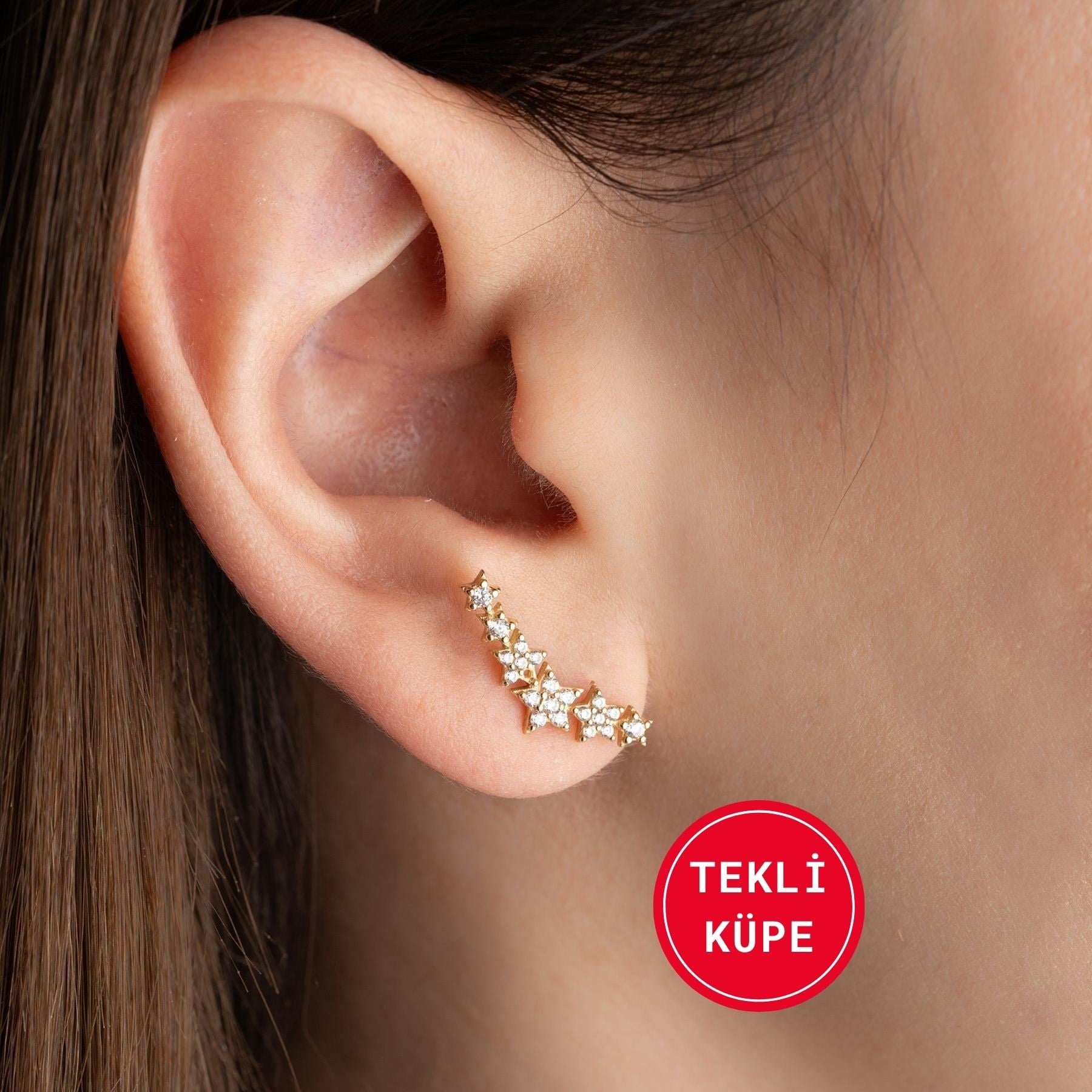 14 Ayar Altın Sıralı Yıldız Tekli Küpe