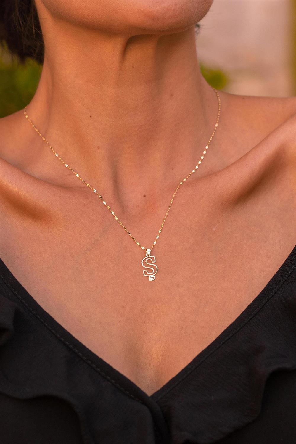 14 Ayar Altın Ş Harf Soft Kolye