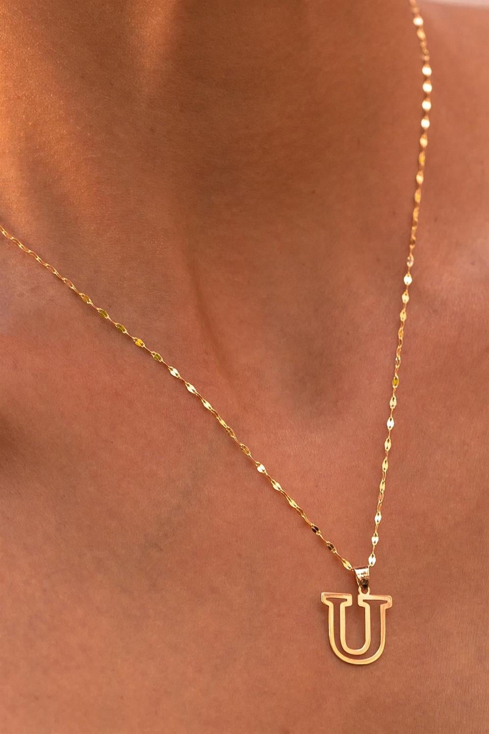 14 Ayar Altın U Harf Soft Kolye