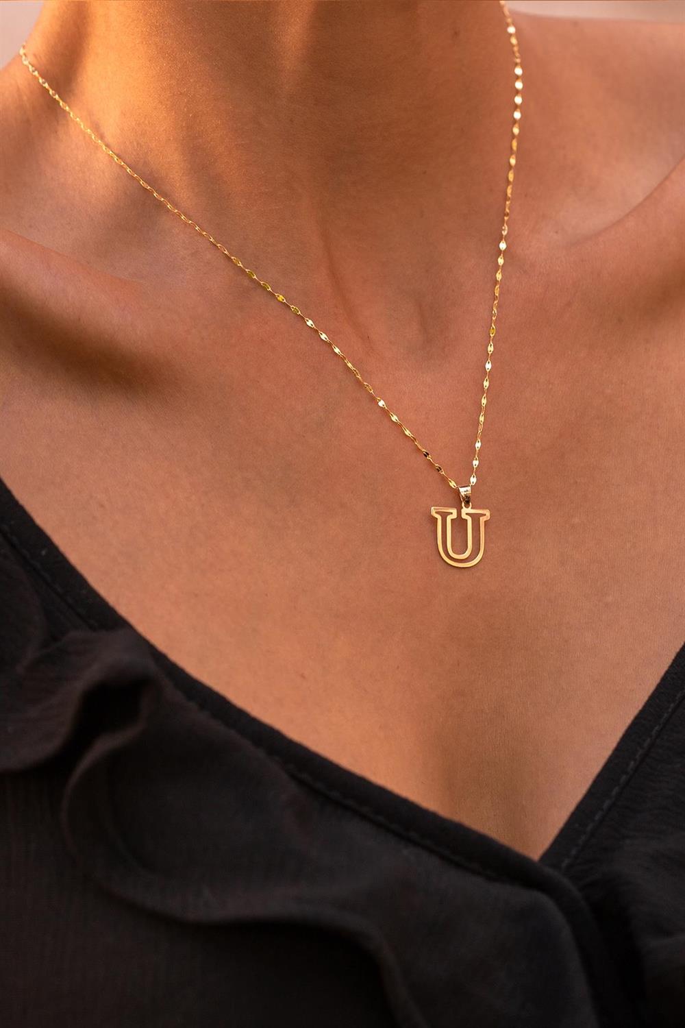 14 Ayar Altın U Harf Soft Kolye