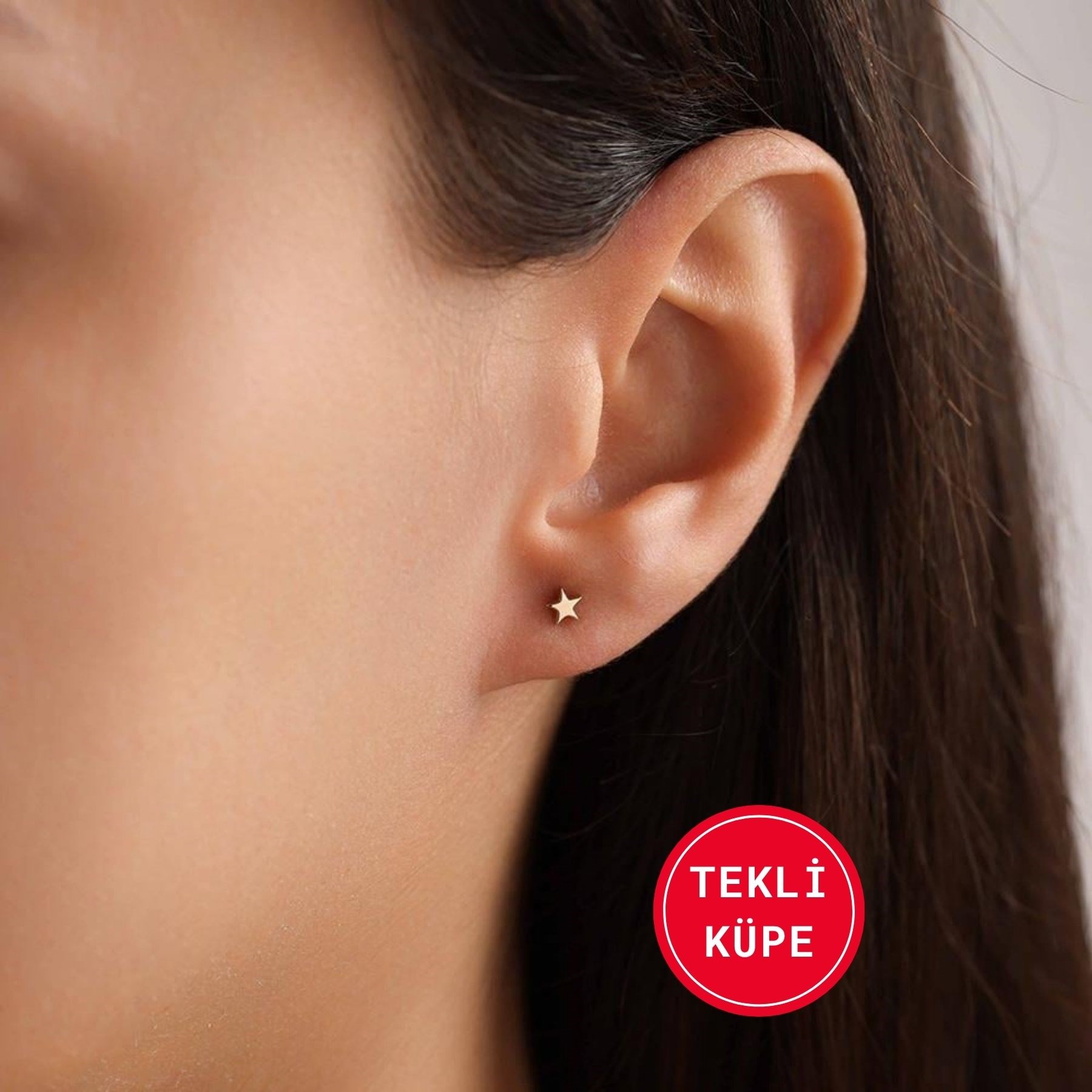14 Ayar Altın Star Tekli Küpe