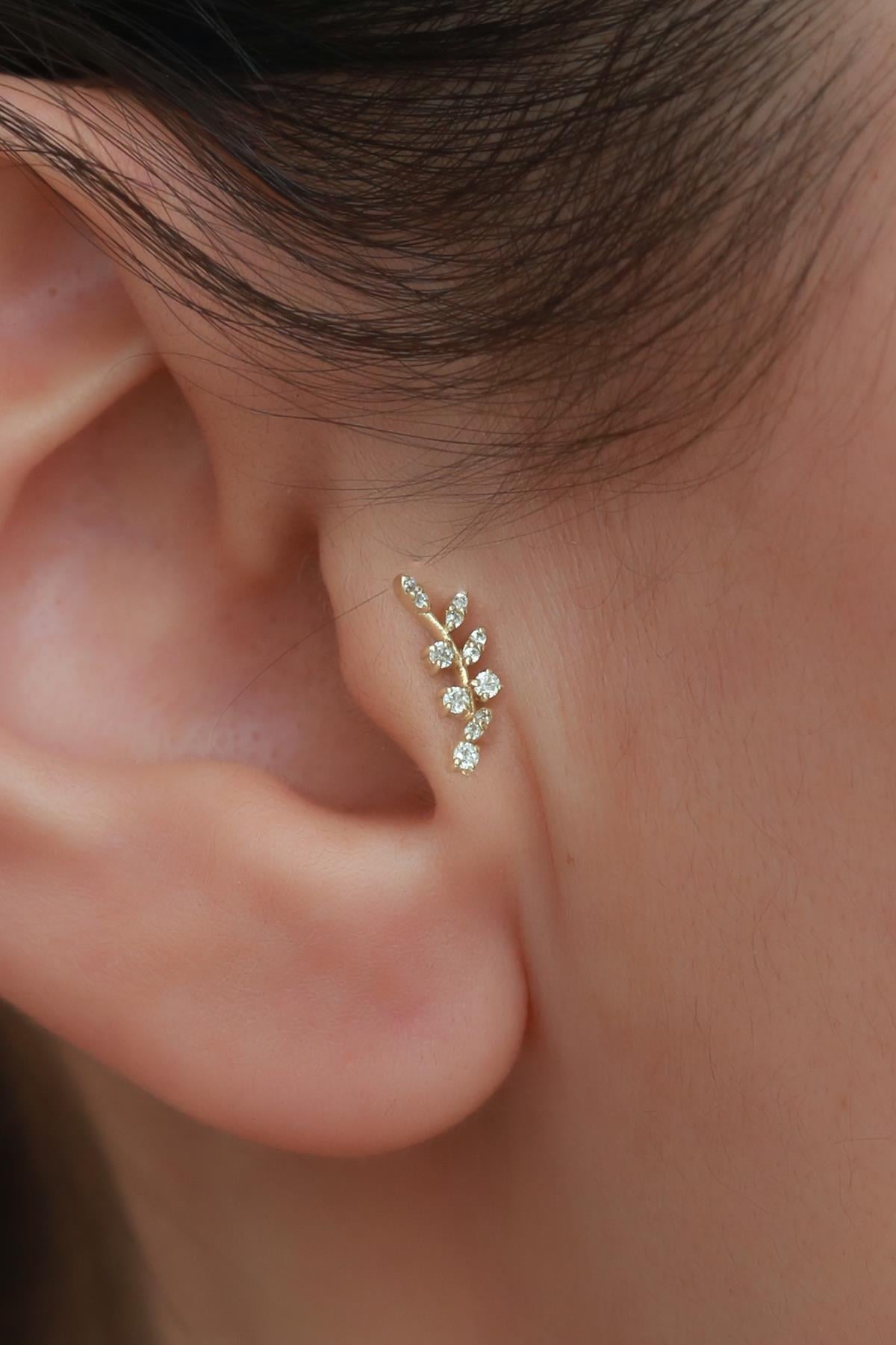 14 Ayar Altın Taşlı Dal Tragus