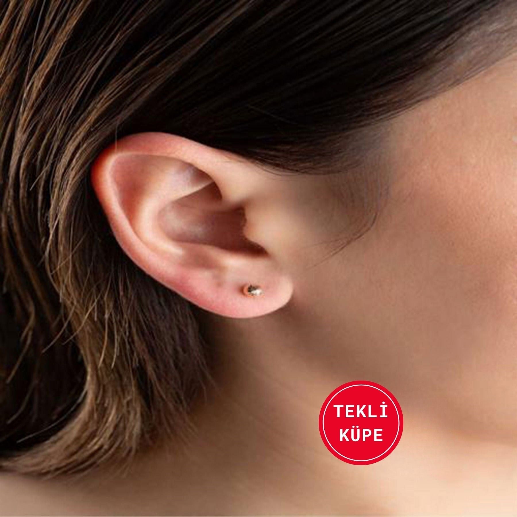 14 Ayar Altın Tekli Kalemli Top Küpe