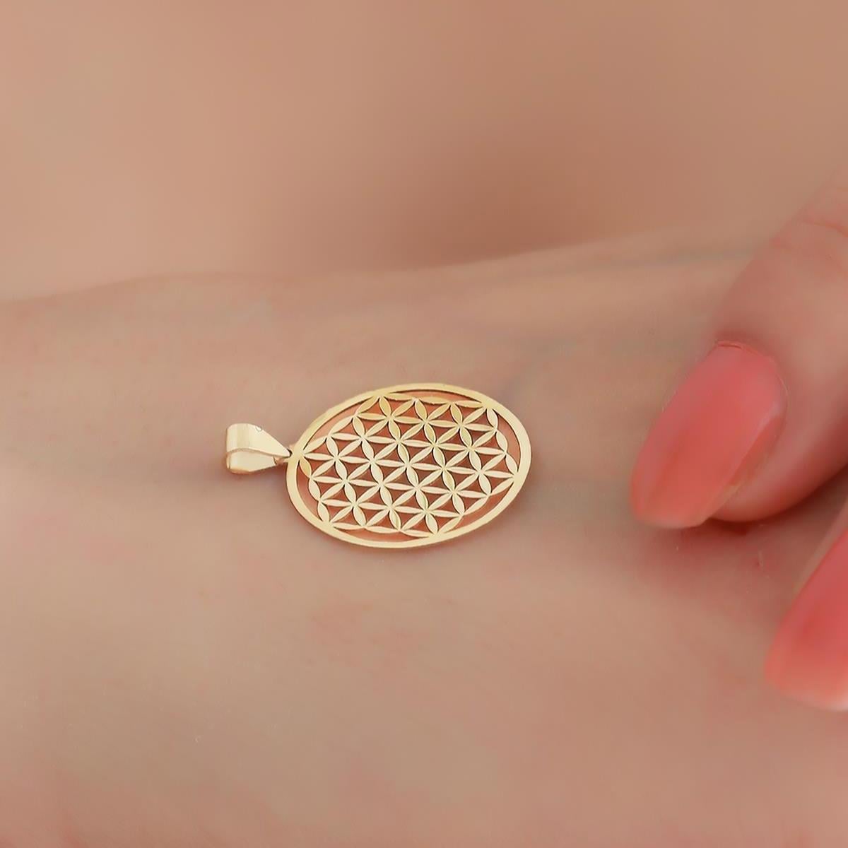 14 Ayar Altın Yaşam Çiçeği Kolye Ucu 1,7 cm