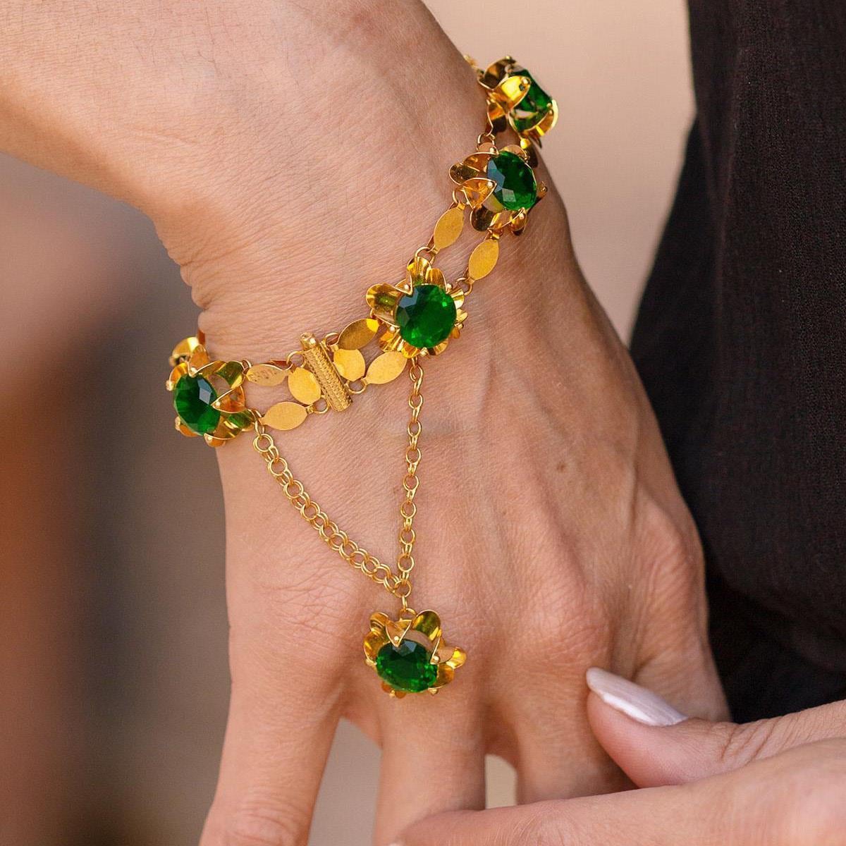 14 Ayar Altın Yeşil Akik Taşlı Telkari Bileklik