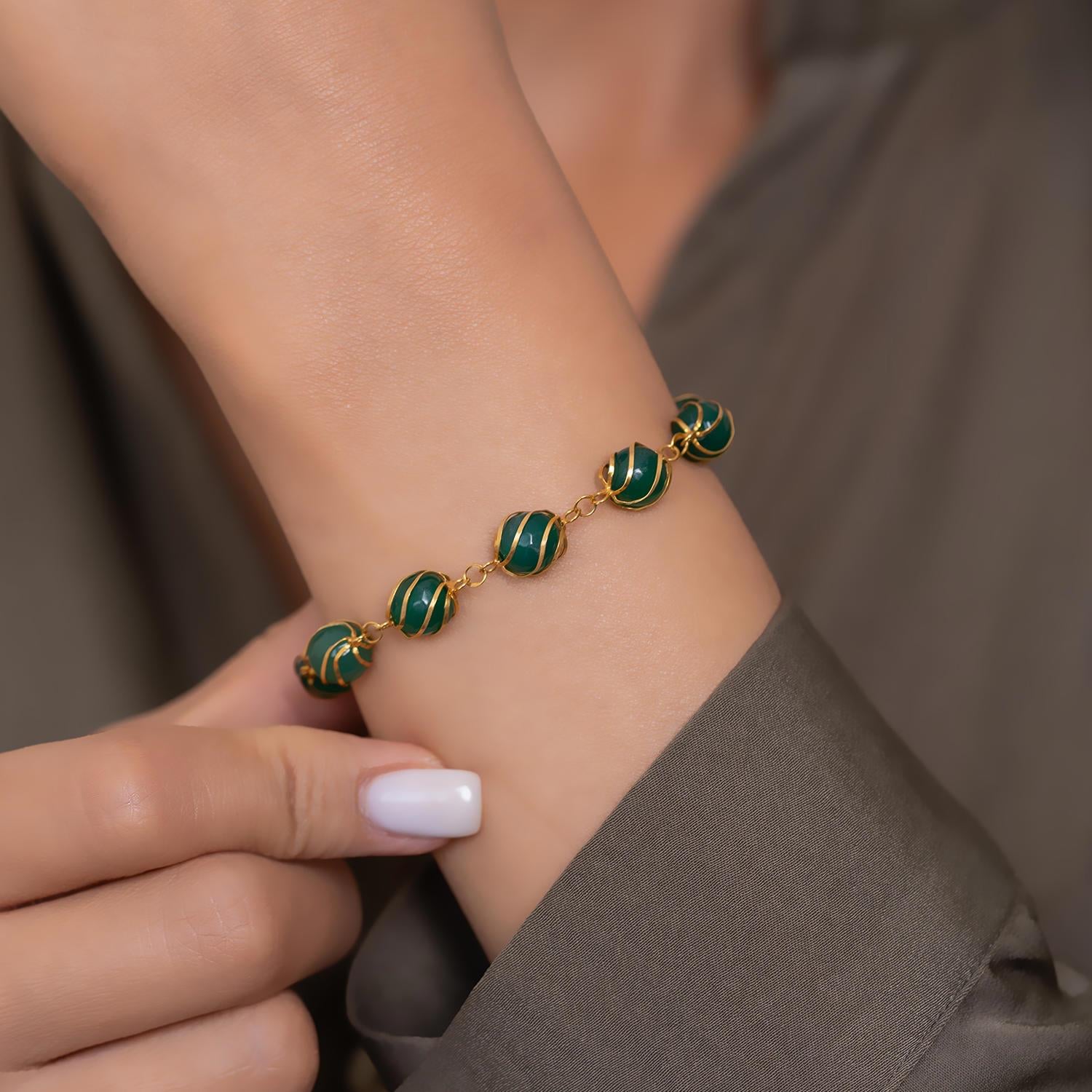 14 Ayar Kafesli Yeşil Bileklik