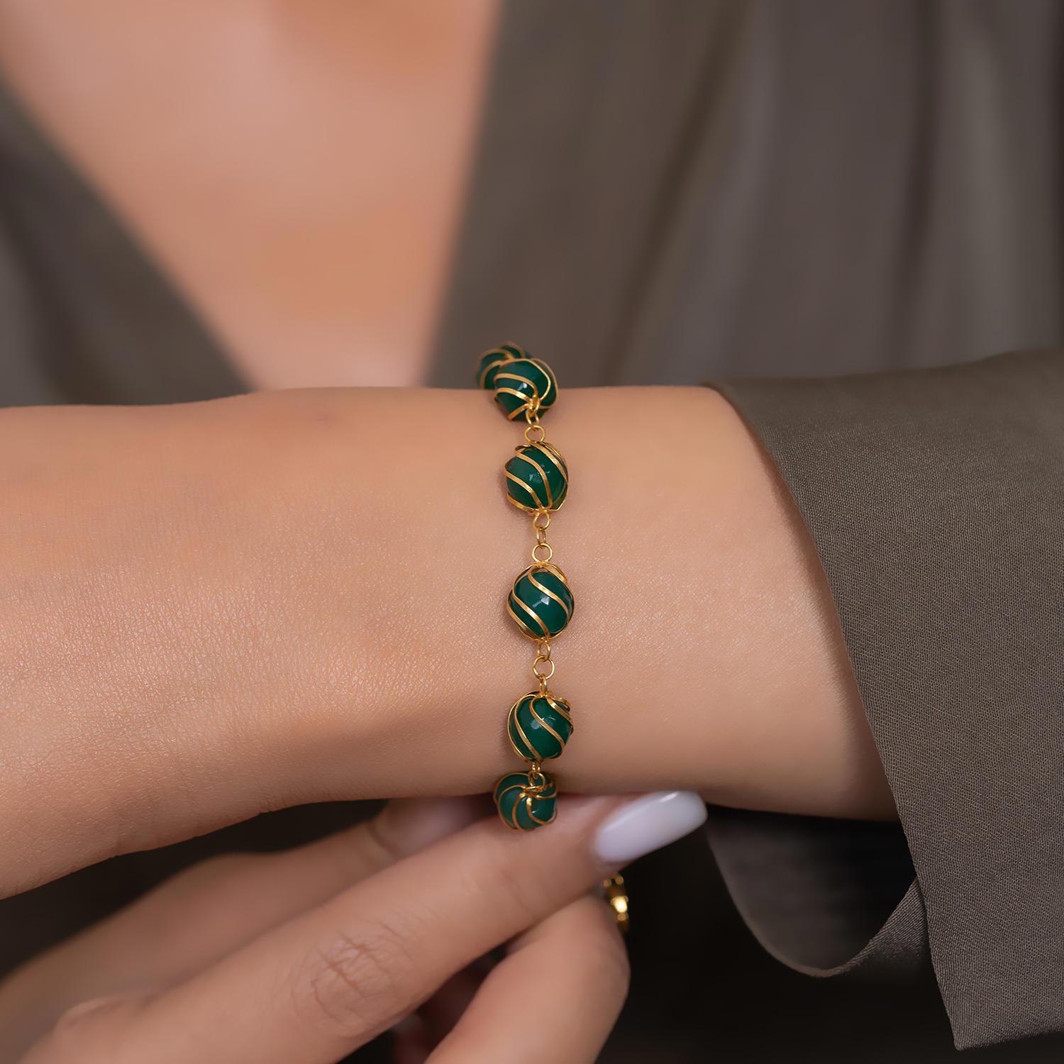 14 Ayar Kafesli Yeşil Bileklik