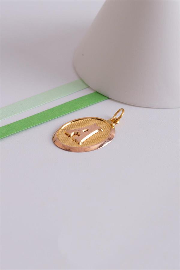 14K Solid Gold Letter A Oval Pendant