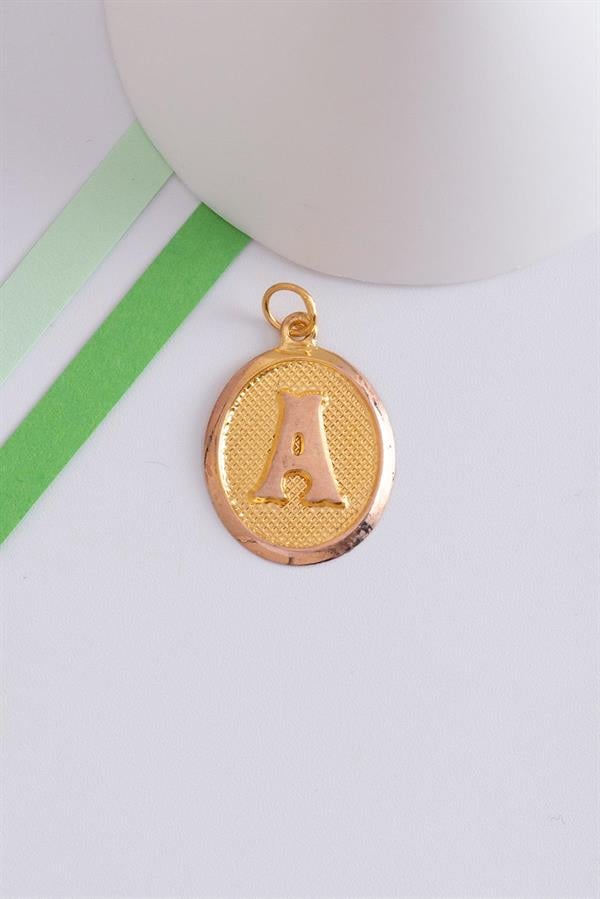 14K Solid Gold Letter A Oval Pendant