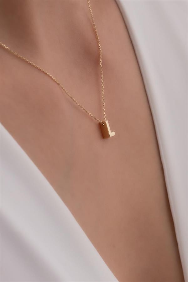 14 Ayar Altın L Harf Kolye