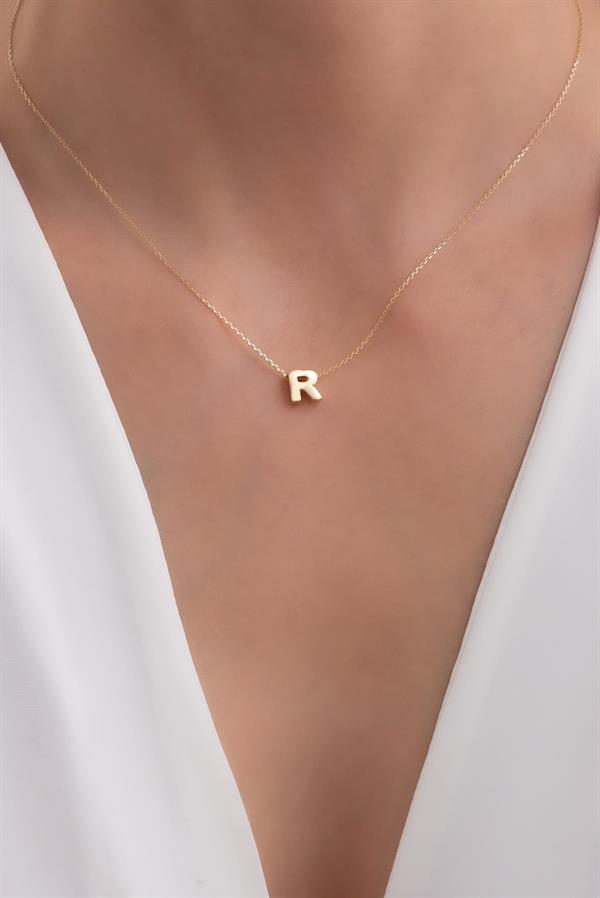 14 Ayar Altın R Harf Kolye