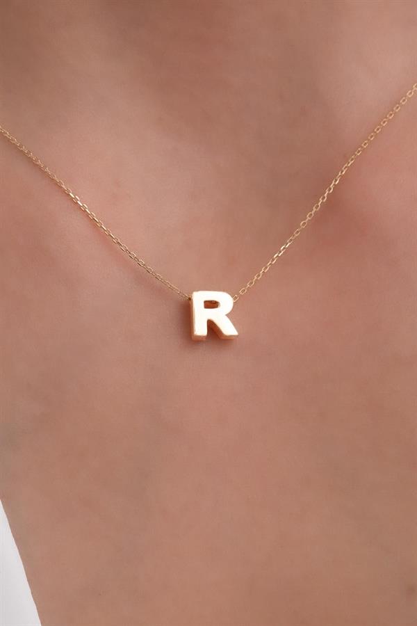 14 Ayar Altın R Harf Kolye