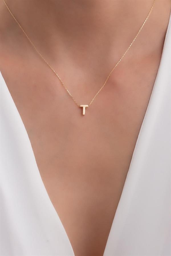 14 Ayar Altın T Harf Kolye