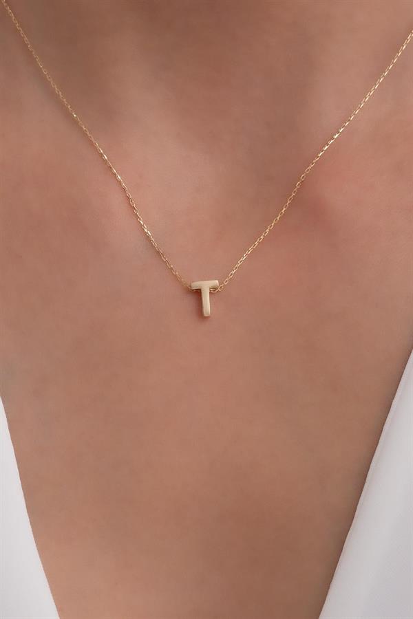14 Ayar Altın T Harf Kolye