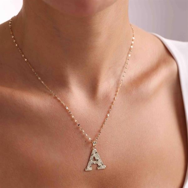 14K Solid Gold Letter A Fusion Necklace