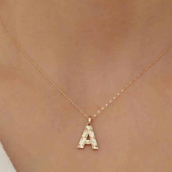 14K Solid Gold Letter A Small Fusion Necklace