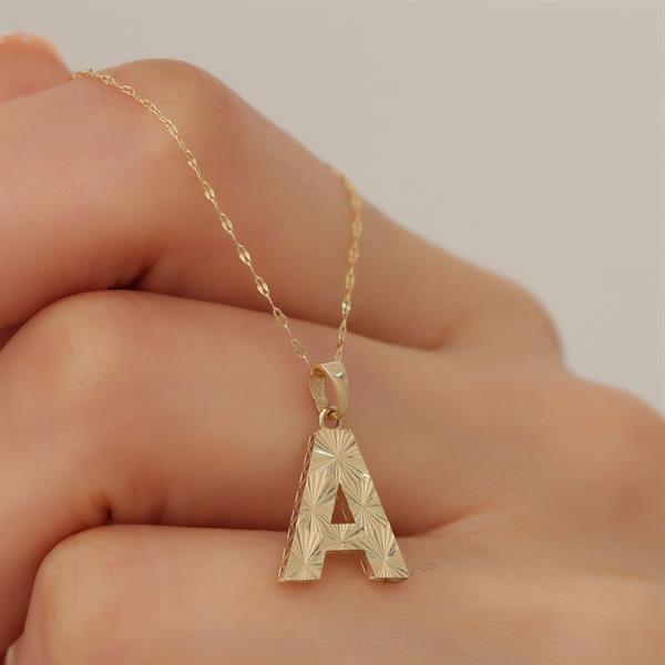 14K Solid Gold Letter A Small Fusion Necklace