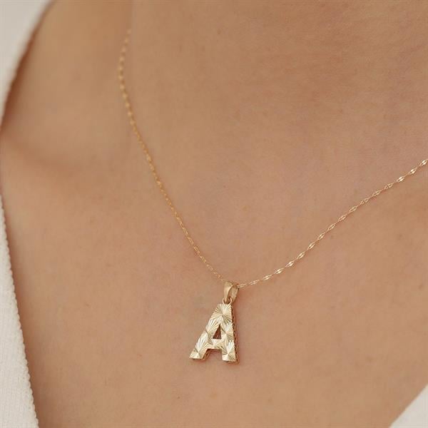 14K Solid Gold Letter A Small Fusion Necklace