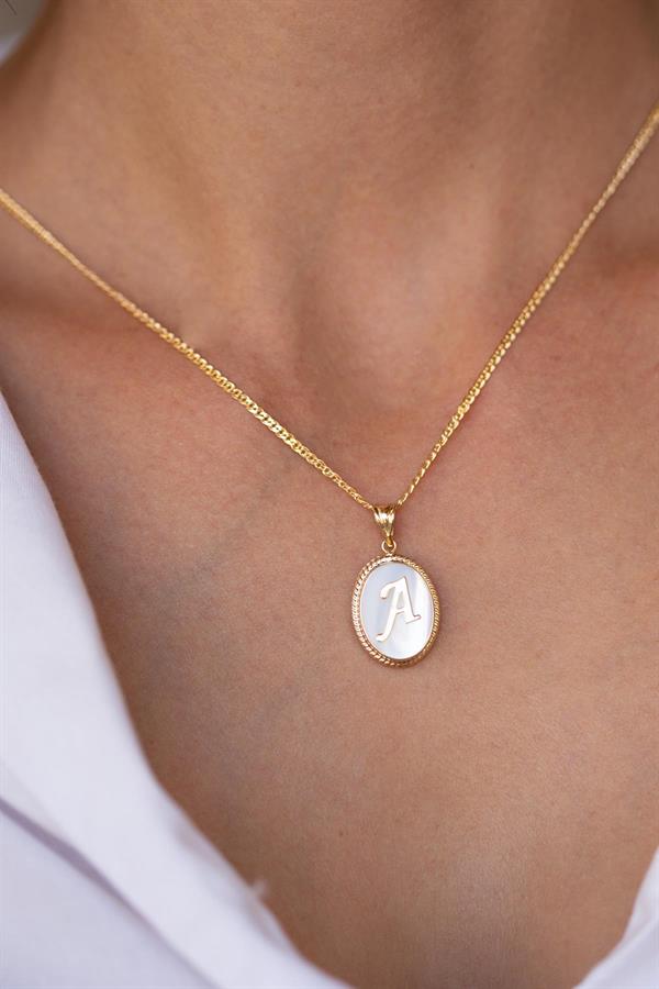 14 Ayar Altın A Harfli Sedef Kolye