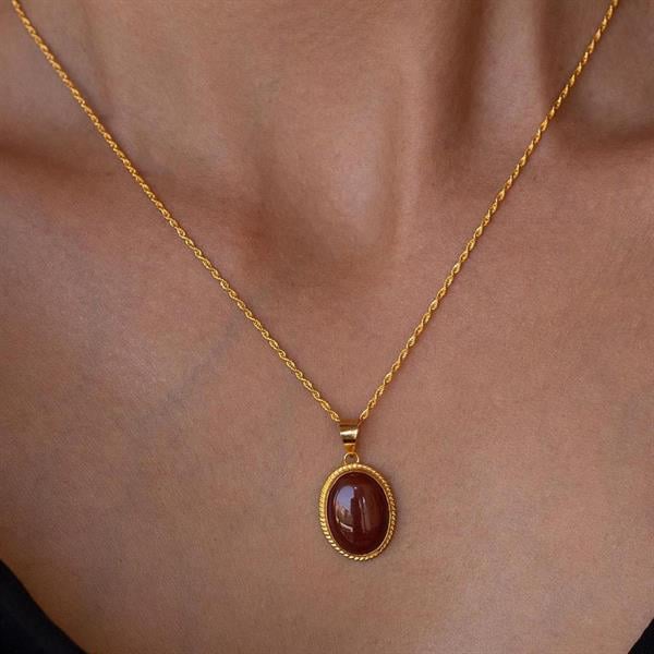 14 Ayar Altın Akik Kolye