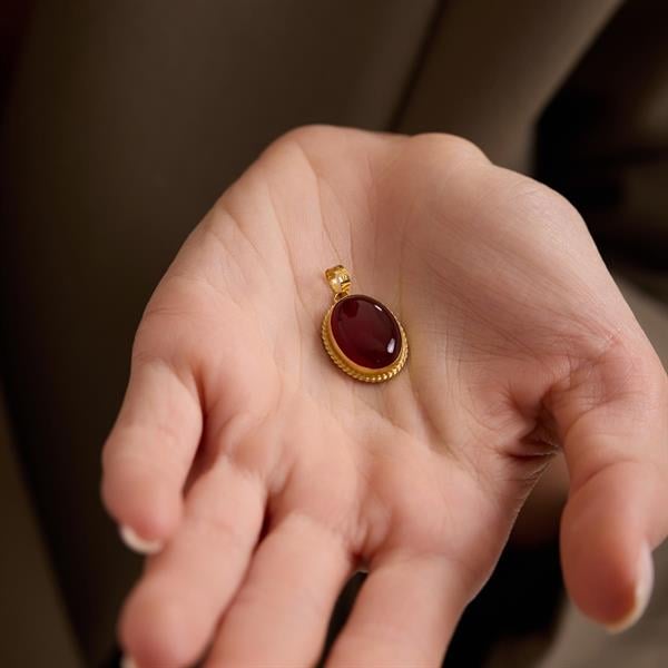 14K Solid Gold Agate Stone Handmade Pendant