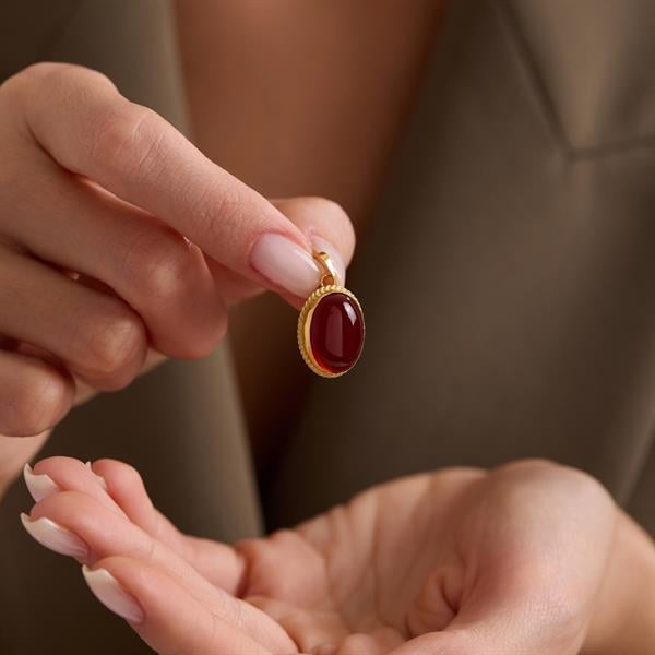 14K Solid Gold Agate Stone Handmade Pendant