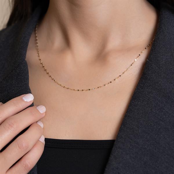 14 Ayar Altın Aynalı Zincir Kolye 1.5 mm