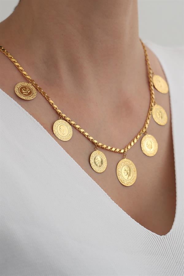 14 Ayar Altın Baskı Çeyrek Halep Zincir Kolye
