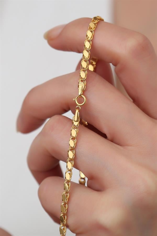 14 Ayar Altın Baskı Çeyrek Halep Zincir Kolye