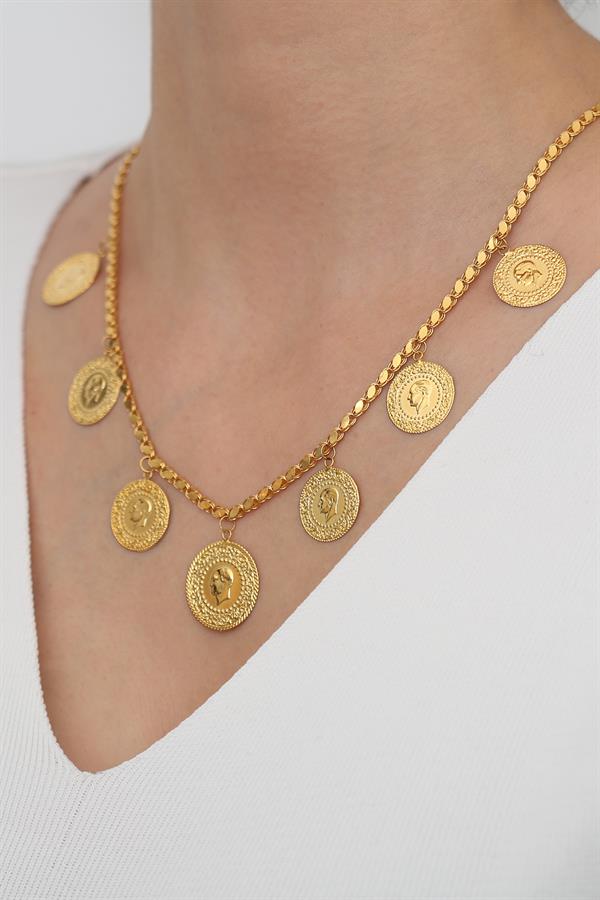 14 Ayar Altın Baskı Çeyrek Halep Zincir Kolye