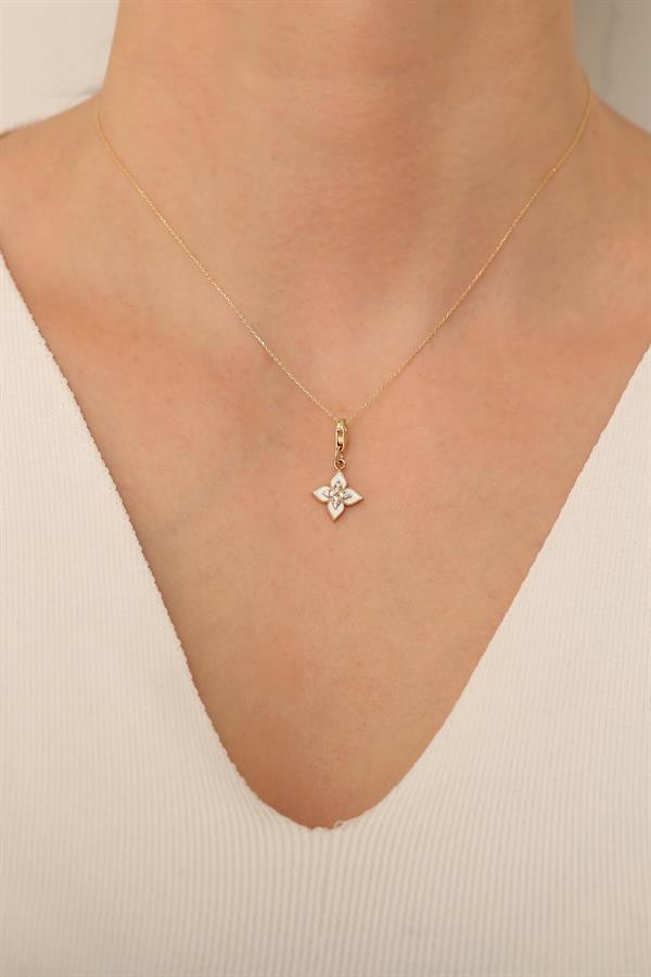 14K Solid Gold White Lotus Flower Necklace