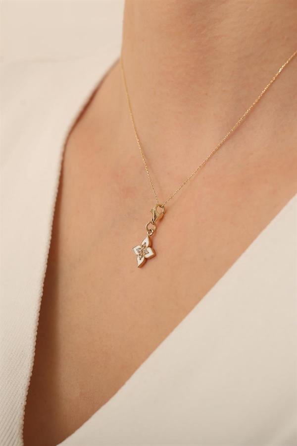 14K Solid Gold White Lotus Flower Necklace