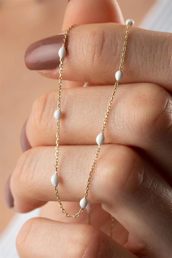 14K Solid Gold White Mini Ball Necklace