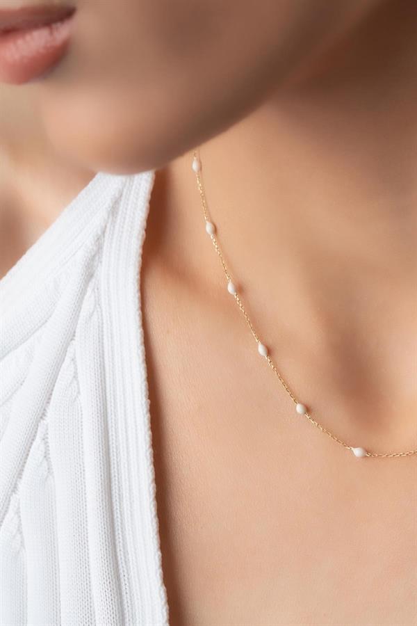 14K Solid Gold White Mini Ball Necklace