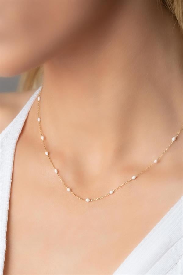 14K Solid Gold White Mini Ball Necklace
