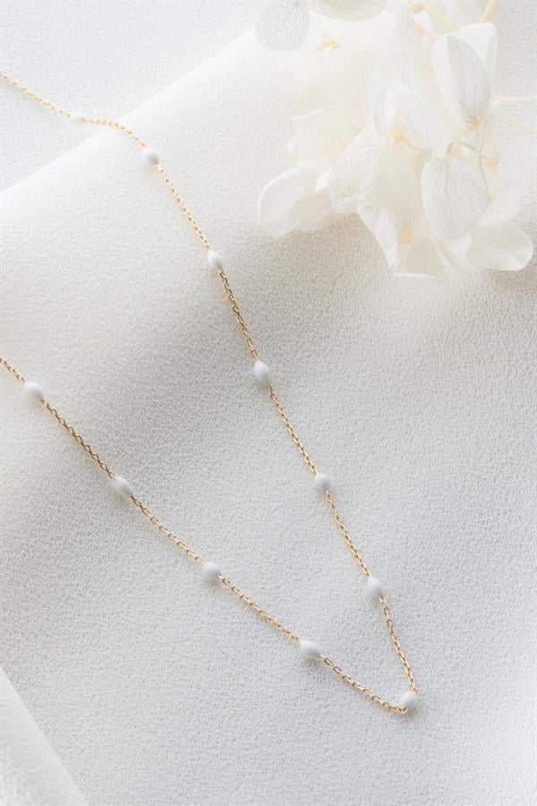 14K Solid Gold White Mini Ball Necklace